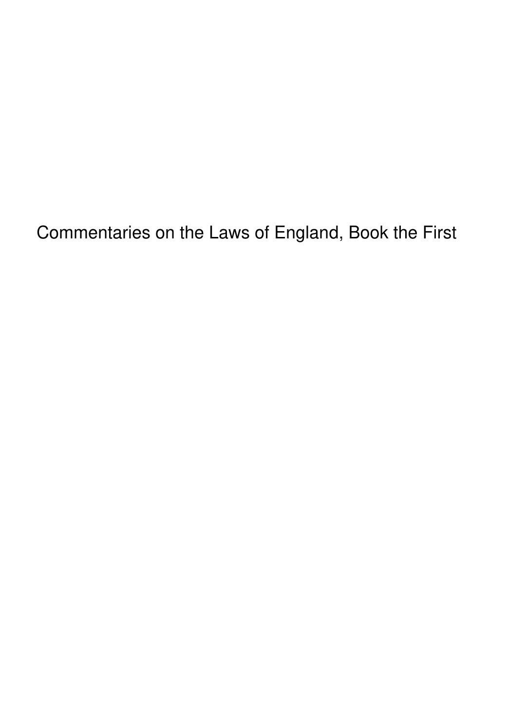 Cover of Commentaries on the Laws of England, Book the First