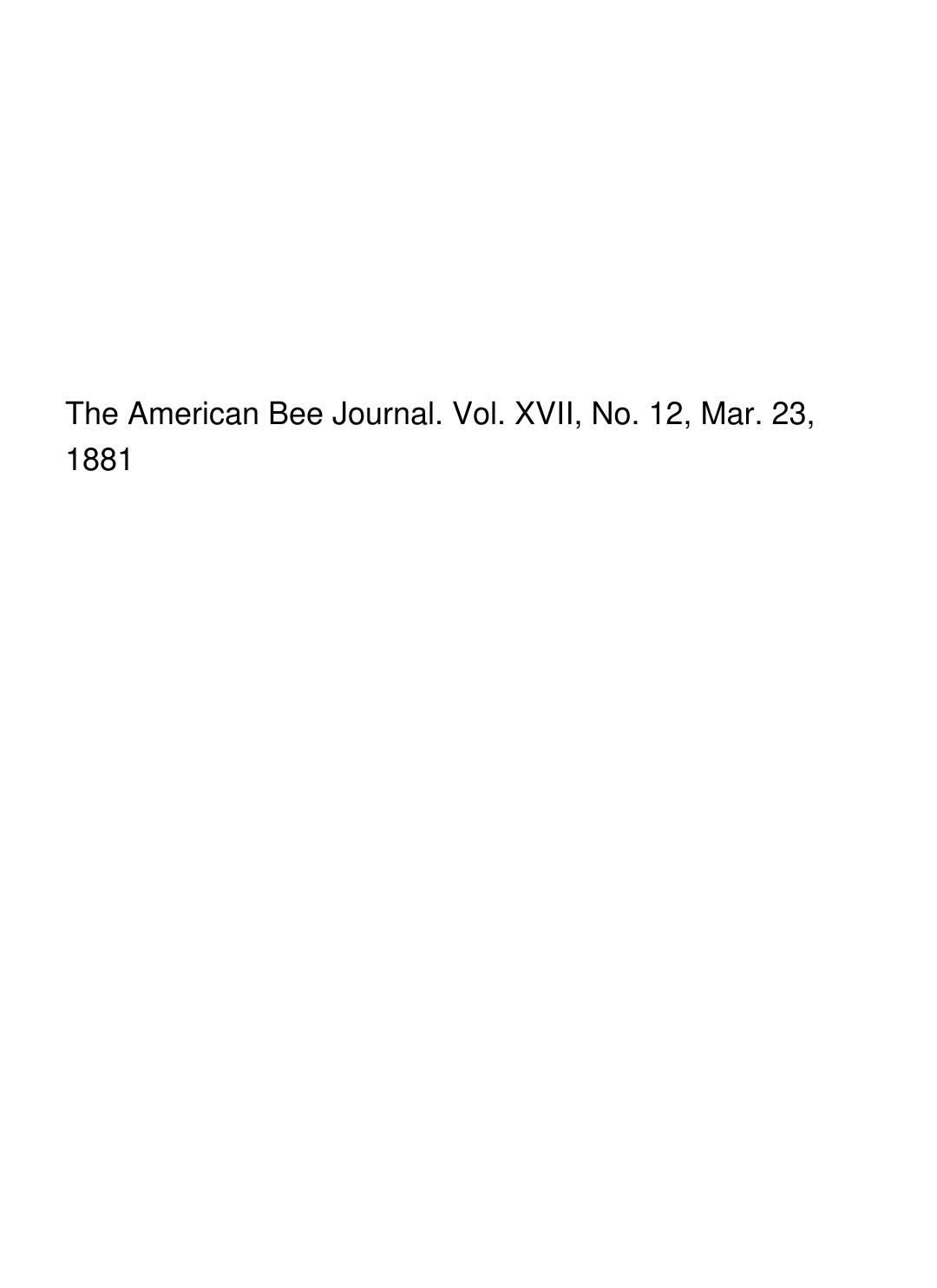 Cover of The American Bee Journal. Vol. XVII, No. 12, Mar. 23, 1881