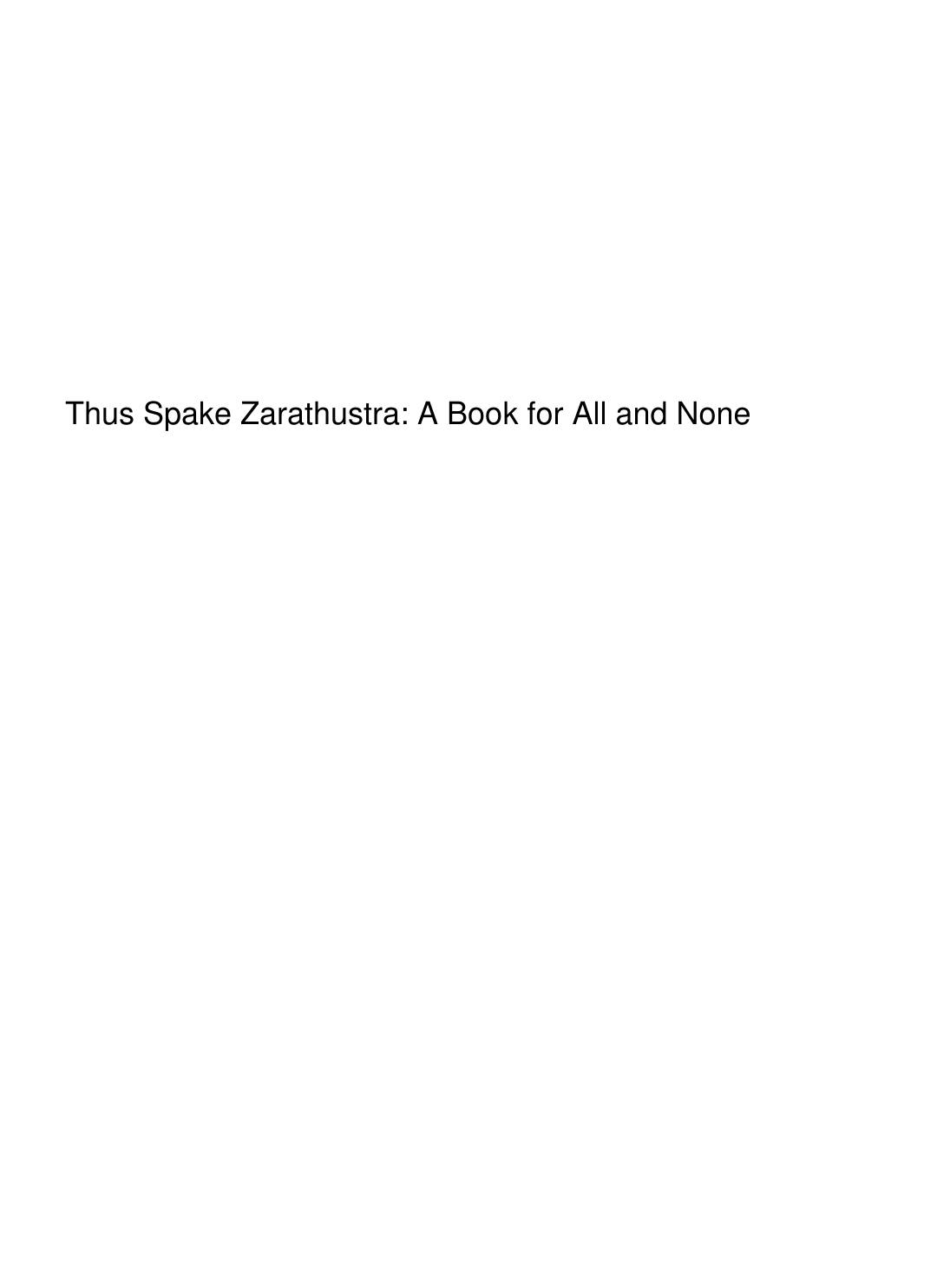 Cover of Thus Spake Zarathustra: A Book for All and None